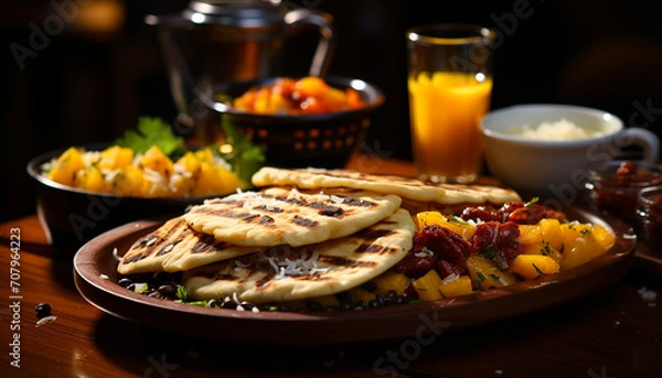 Fototapeta Freshness and indulgence on a plate of homemade gourmet dessert generated by AI