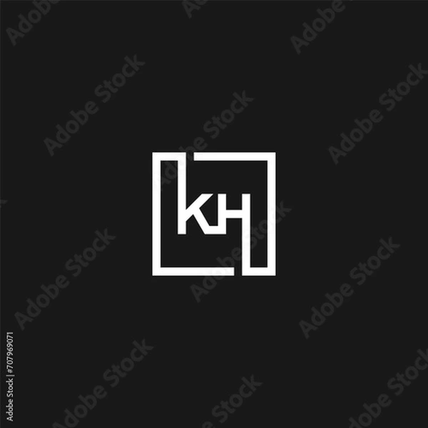 Fototapeta KH monogram logo inside square frame - black and white.