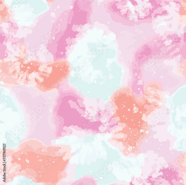 Fototapeta tie dye seamless pattern. Batik vector artwork. Repeat pattern. Watercolour texture. Abstract graphic background. Teens, girls and kids fashion and stationary. Pastel colours. pinks, coral, blue