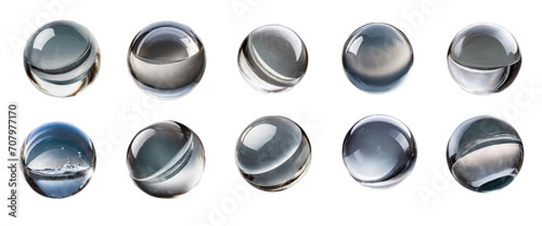 Fototapeta Collection of crystal balls, isolated on transparent background. 