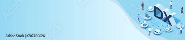 Fototapeta isometric design background banner illustration ,DX ,Digital Transformation concept with business people