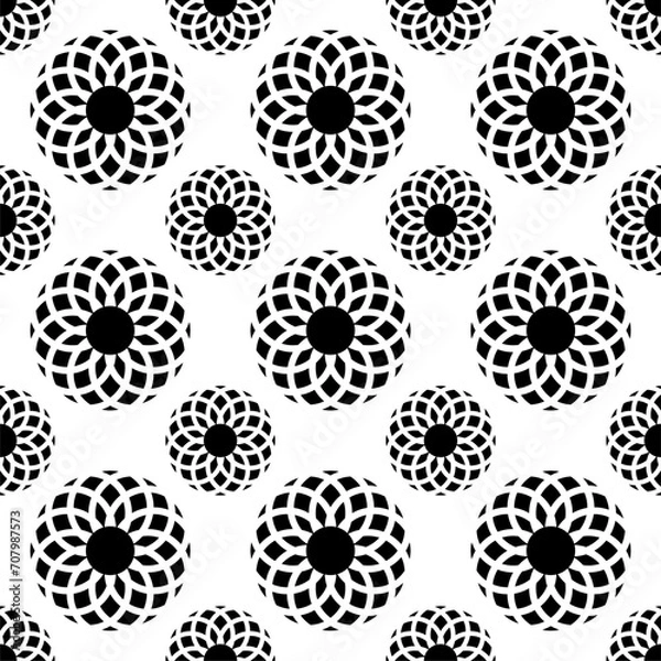 Fototapeta black and white seamless pattern flower snowflake style mandala round lace symbol sign art icon decoration silhouette texture print vector illustration 