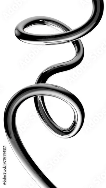 Obraz Y2K chrome squiggle shape isolated. Futuristic metallic curve line, metal tube background template