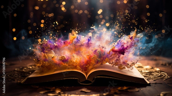 Fototapeta open book with glowing lights