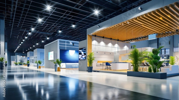 Fototapeta Building, montage, 3d project, installation trade show exhibition stand in pavilion.
