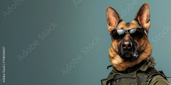 Obraz A German Shepherd in cop attire, guarding with authority.Copy Space.