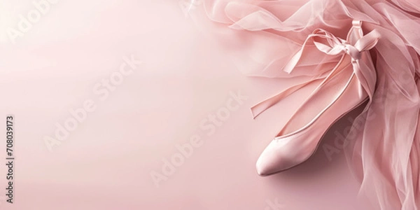 Obraz Muted pink banner with a ballet shoe on the side with space for copy space.