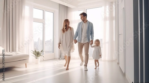 Fototapeta A family with a daughter in an apartment