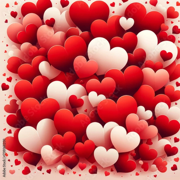 Obraz A dense collection of red and white hearts in various sizes, creating a romantic and celebratory backdrop perfect for themes of love and Valentine's Day.