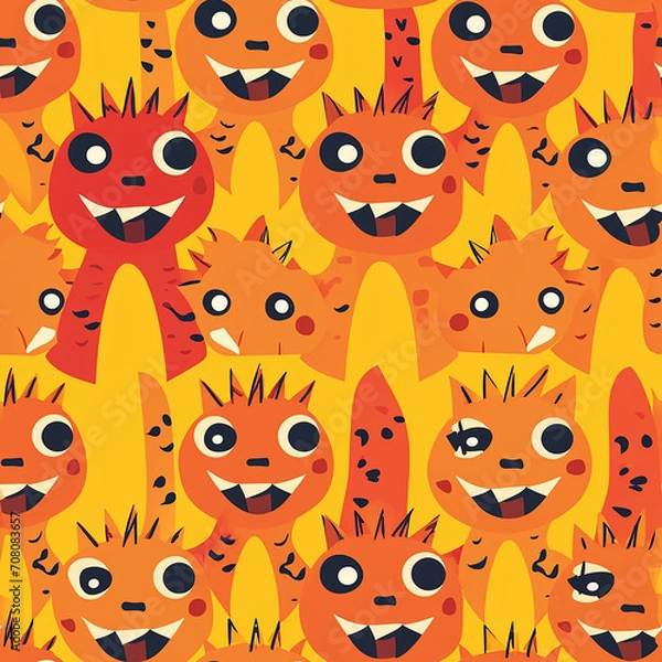 Fototapeta Kid-Friendly Smiling Dragon Face Seamless Pattern