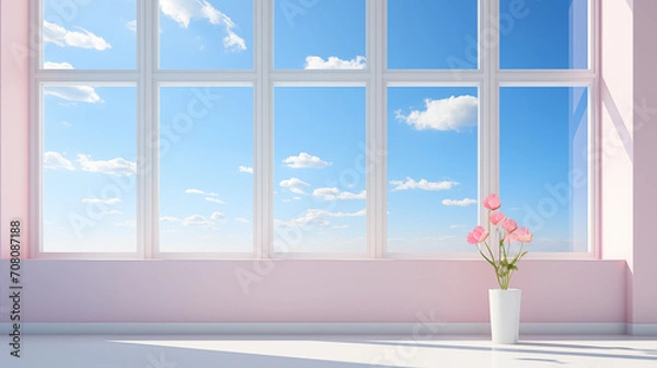 Fototapeta View of clean blue sky through the window, concept of  calm atmosphere