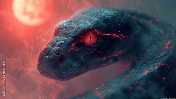 Obraz Black Python Res Eye Red Moon Conceptual Art