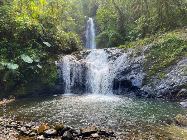 Fototapeta A hidden double waterfall in the jungle of Colombia
