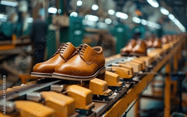 Fototapeta Shoe making line in factory