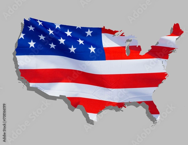 Fototapeta outline, map of the USA designed with the national flag, stars and stripes