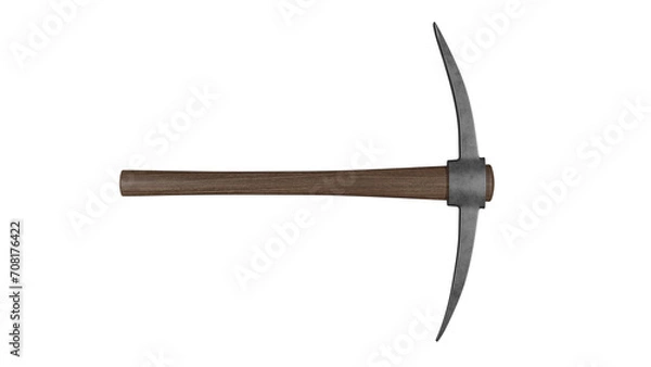 Fototapeta Mining pick or pickaxe with dark wood handle isolated on transparent and white background. Miner concept. 3D render