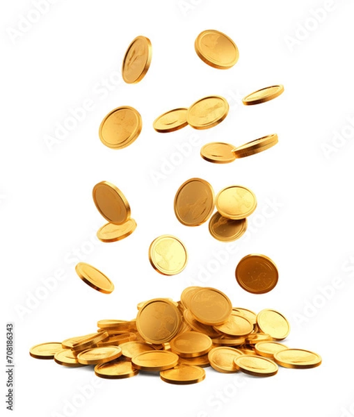 Fototapeta Falling Gold Coins on Pile Isolated on Transparent Background
