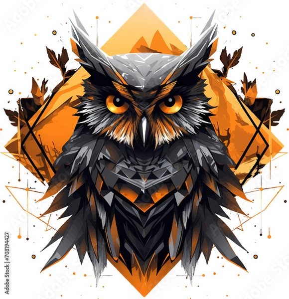 Fototapeta Owl from geometric shapes on transparent background, t-shirt design or sticker ready to print