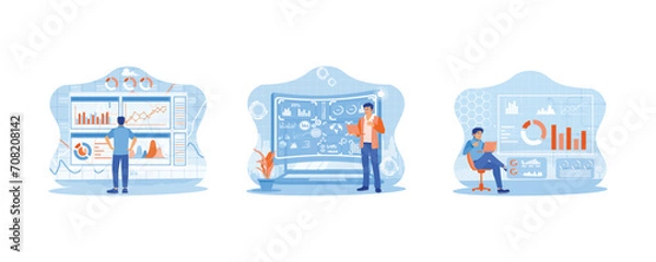 Fototapeta Big Data Technology for Business Finance Analytic. profit graphs and stock market. Young businessman using a laptop to analyze financial charts and plan business marketing. 