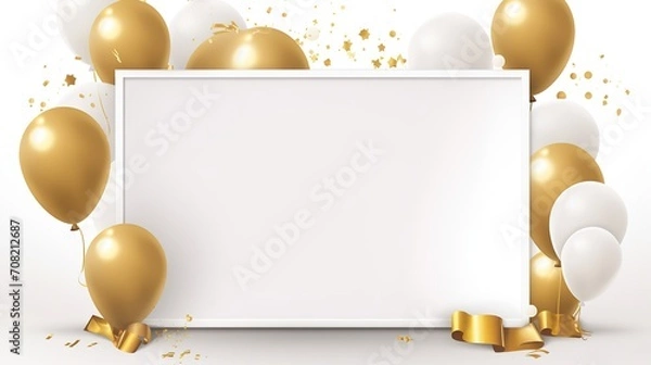 Fototapeta Celebration party Banner decoration with gold color balloon background. Rich Grand Opening Card. frame template. Used for templates or backgrounds, banners.