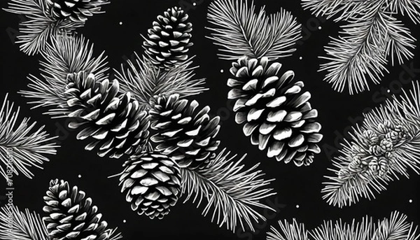 Fototapeta Pine cone and pine tree branch Isolated decorative vector graphic illustration. Generative AI