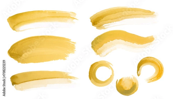 Fototapeta watercolor highlighter line set / collection, vector graphic resources, yellow / gold