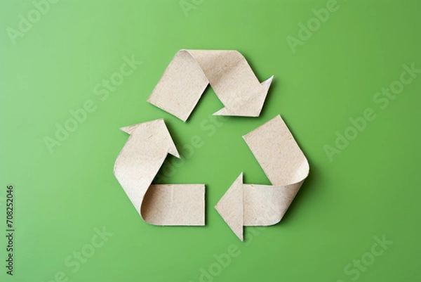 Fototapeta recycled paper recycle symbol  on green background