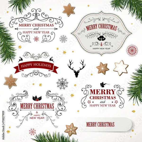 Obraz Vector Illustration of Christmas Design Elements