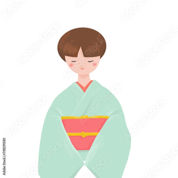 Obraz 伏し目がちな着物女性