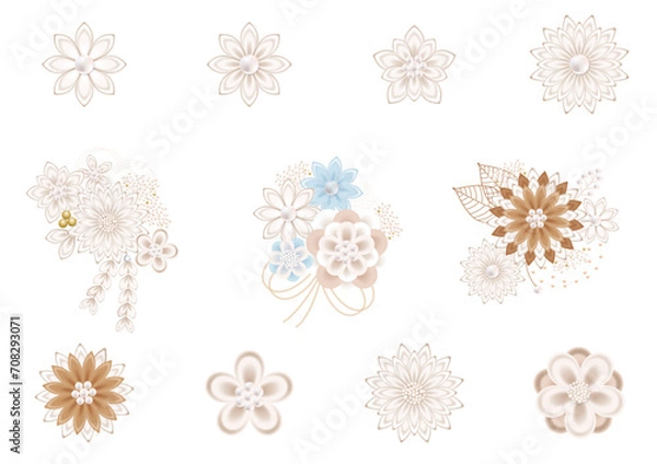 Fototapeta ホワイト系のシックな花髪飾り・コサージュ