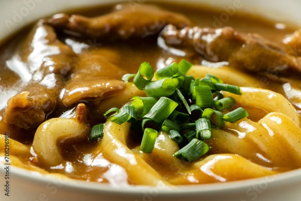 Obraz カレーうどん(牛肉入り)のアップ。
