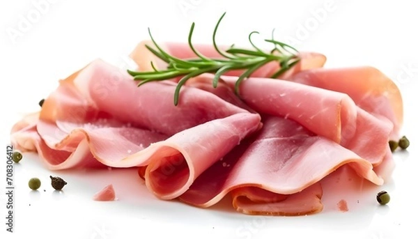 Fototapeta Slices of ham on white background