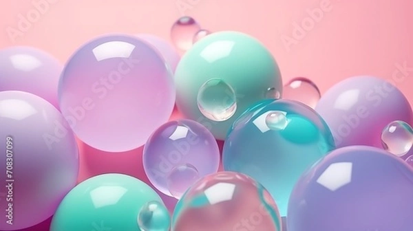 Fototapeta colored bubbles float on a colorful background, in the style of pastel dreamscapes, image background wallpaper, generative ai