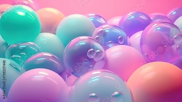 Fototapeta colored bubbles float on a colorful background, in the style of pastel dreamscapes, image background wallpaper, generative ai