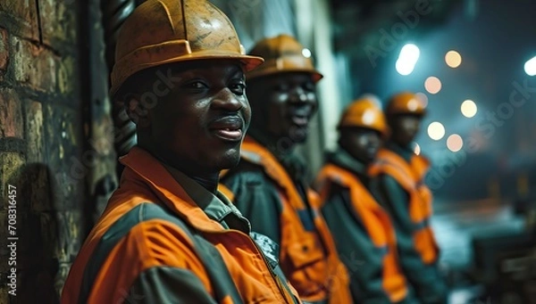Obraz Night Shift Workers in Safety Gear