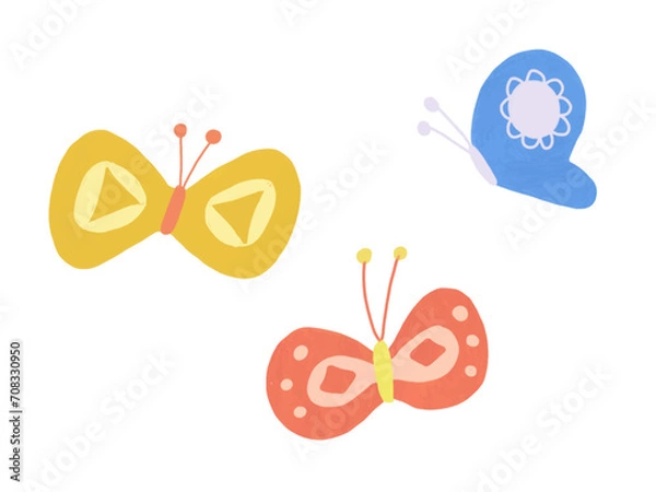 Fototapeta 手描き風水彩タッチのカラフルなちょうちょのベクターイラスト