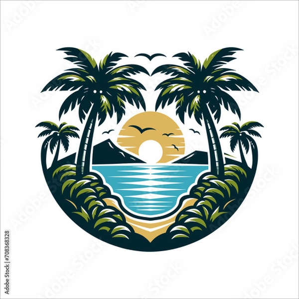 Obraz T-shirt illustration design for vector beach and coconut tree views