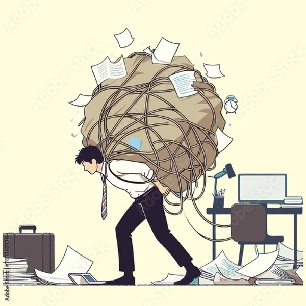 Obraz flat image of stress load, anxiety due to difficulties and workload, problems in economic crisis or stress from too many responsibilities