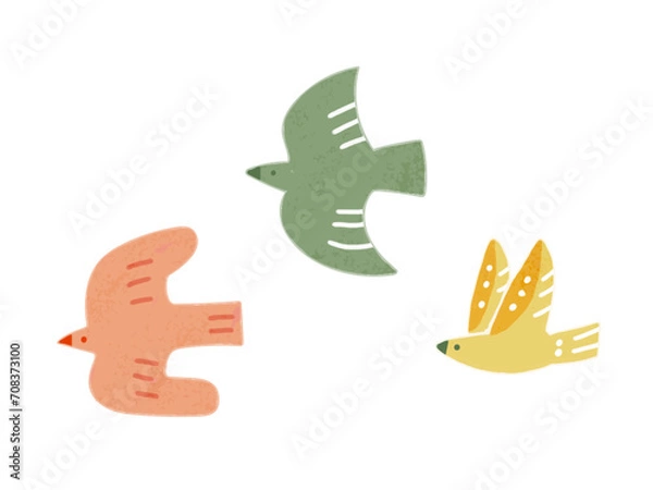 Fototapeta 手描き風空を飛ぶ小鳥たちのかわいいベクターイラスト