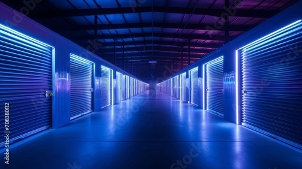 Fototapeta Self-Storage Corridor blue View Generative AI