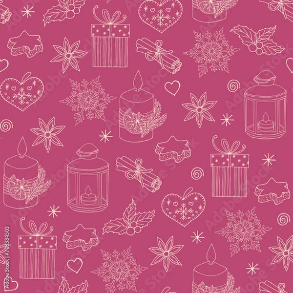Fototapeta Lovely hand drawn party seamless pattern, great for New Year's Eve, banner, textiles, banner, wallpaper, wrapping - vector design