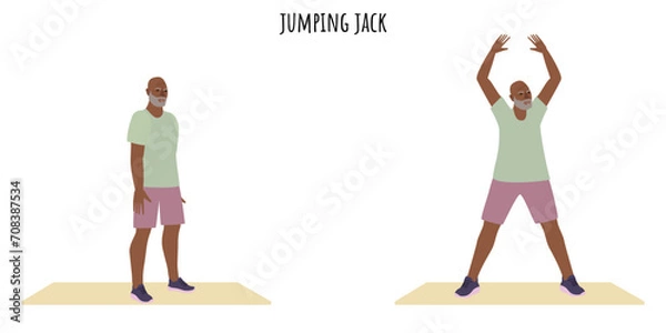 Obraz Senior man doing jumping jack exercise