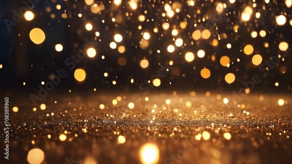 Fototapeta Golden light particles wallpaper, background with bokeh, golden sparkle burst energy sparkle glitter background design