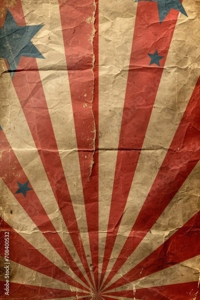 Fototapeta Retro circus style poster, radiant pattern on the crumbled paper background