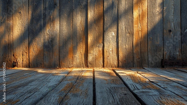 Fototapeta Wooden floor with worm daylight shadow