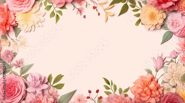 Fototapeta Pink rose flower composition background, decorative flower background pattern, floral border background