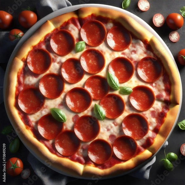 Obraz pizza with salami and tomatoes