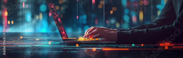 Obraz Data Protection and Internet Security, Blockchain and Cybersecurity Concept