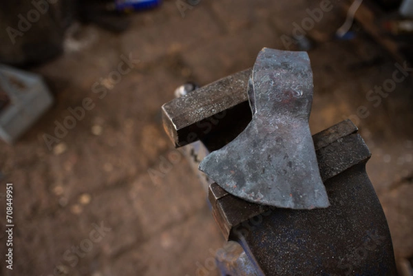 Fototapeta steel with axe forging process