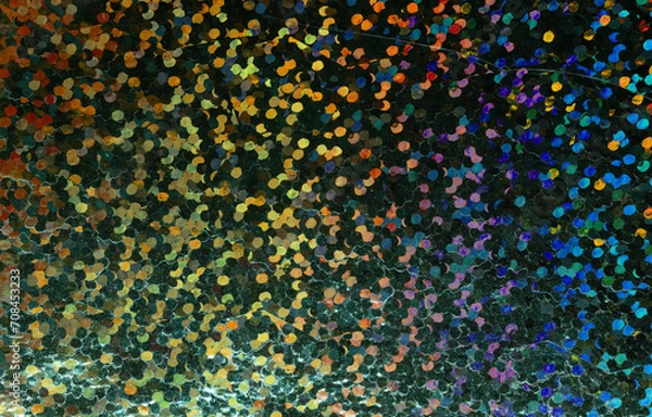 Fototapeta macro photo of dark rainbow holographic dot foil material, colorful hologram surface, glitter pixel pattern background.